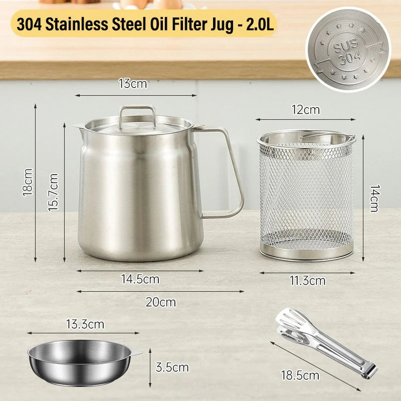 2/1.5L Oil Filter Fry Basket Oil Storage Can Pot Stainless Steel with Basket and Lid Deep Fryer Multifunctional Deep Frying Pot