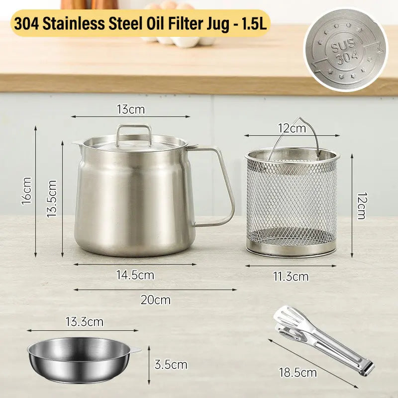 2/1.5L Oil Filter Fry Basket Oil Storage Can Pot Stainless Steel with Basket and Lid Deep Fryer Multifunctional Deep Frying Pot