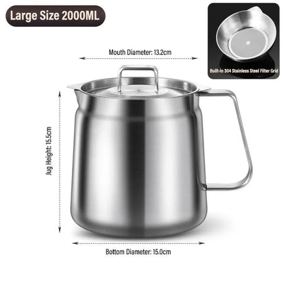 2/1.5L Oil Filter Fry Basket Oil Storage Can Pot Stainless Steel with Basket and Lid Deep Fryer Multifunctional Deep Frying Pot