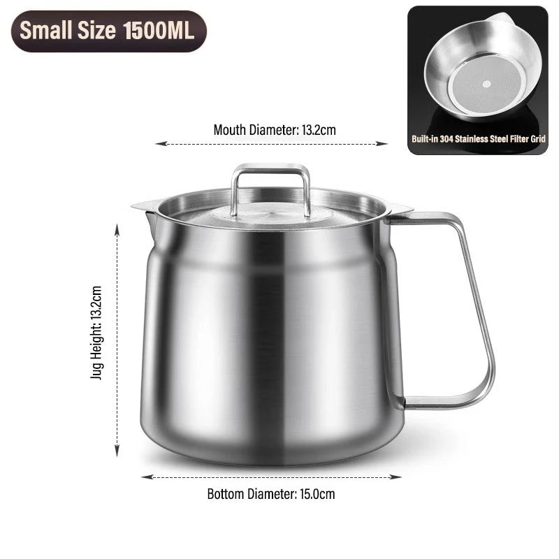 2/1.5L Oil Filter Fry Basket Oil Storage Can Pot Stainless Steel with Basket and Lid Deep Fryer Multifunctional Deep Frying Pot